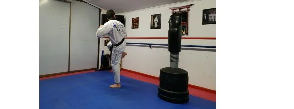 Instructor demonstrating lifting the leg for Round Back Kick