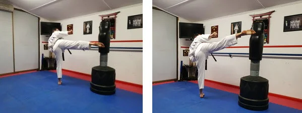 Instructor demonstrating the snap kick for Round house Kick