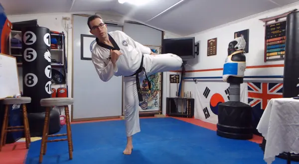 Man doing a Roundhouse and Hook Kick Combo